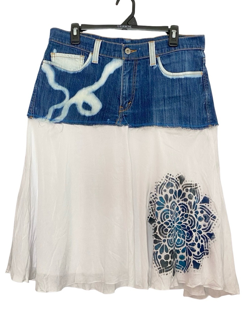 Custom Levis Denim Jean Skirt Womens Size 12 Levi’s Eco Green Label Floral Blue